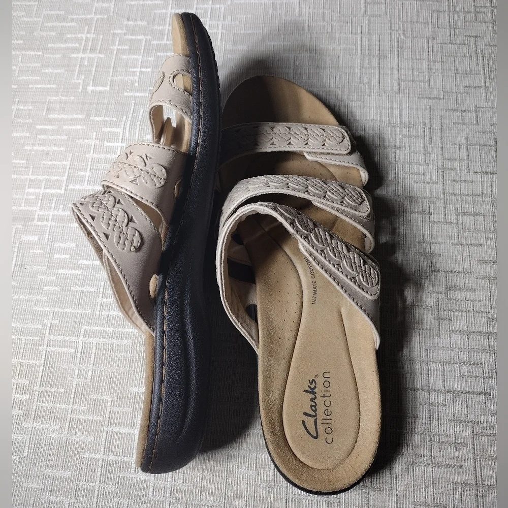 Clarks Laurieann Cove in Sand Leather 9.5 Adjustable Straps Ultimate Comfort